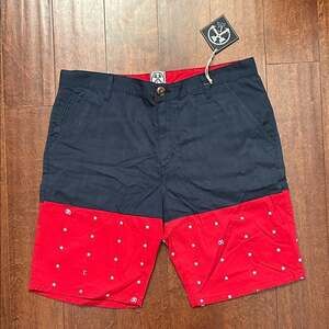 Civil Regime Navy and Red Shorts with Star Accents, Size 36, NWT